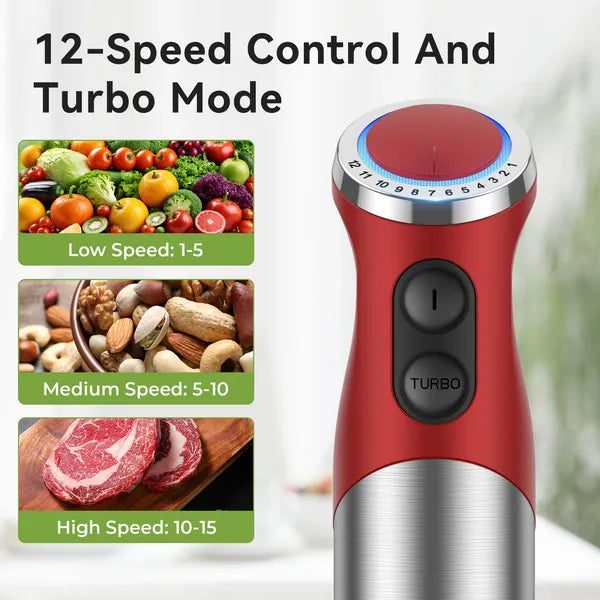 TENKER 5-in-1 Hand Immersion Blender, 1000W 12 Speed Handheld Blender,