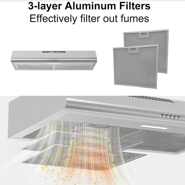 30 In Under Cabinet Range Hood 250 CFM Stainless Steel Kitchen Stove