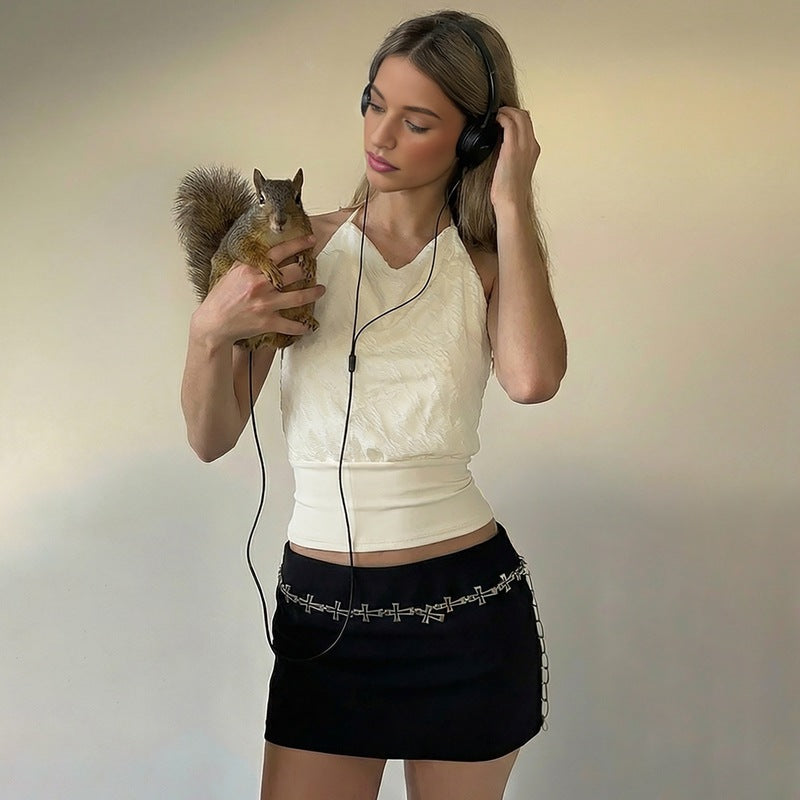 Sexy Lace Patchwork Backless Cinched Waist Lace-up Camisole