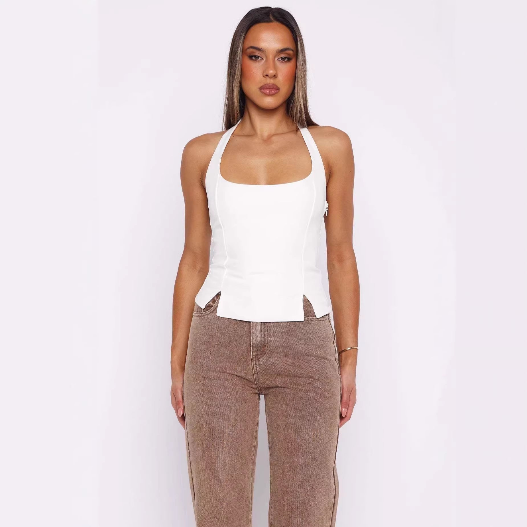 Solid-color Halter Women's Top