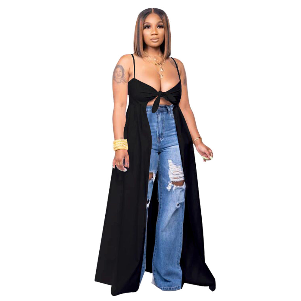 Womens Sexy Camisole Irregular V-Neck Slit T-Shirt