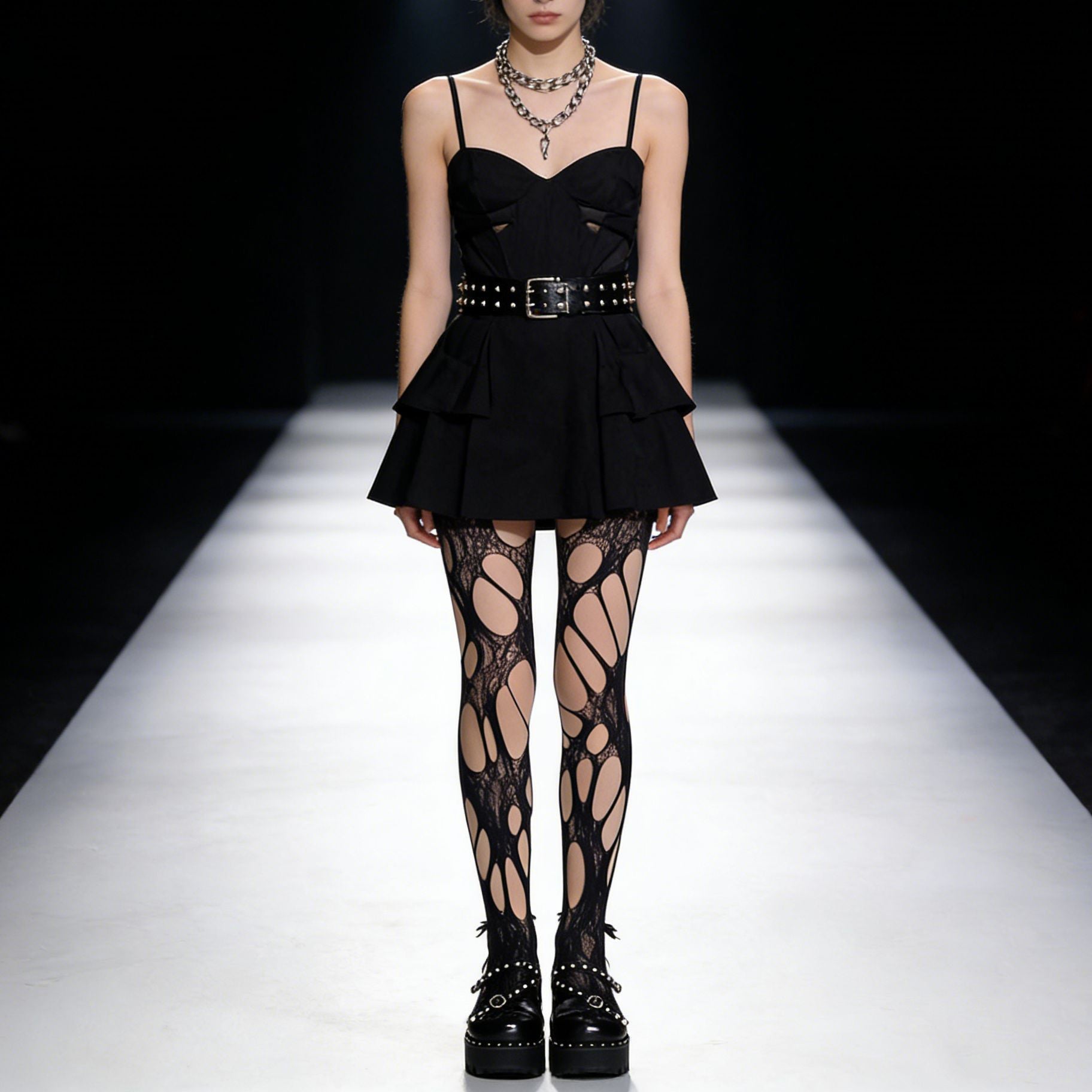 Irregular And Sexy Stockings With Summer Thin Straps, Broken Holes, Black Silk Jumpsuit Stockings