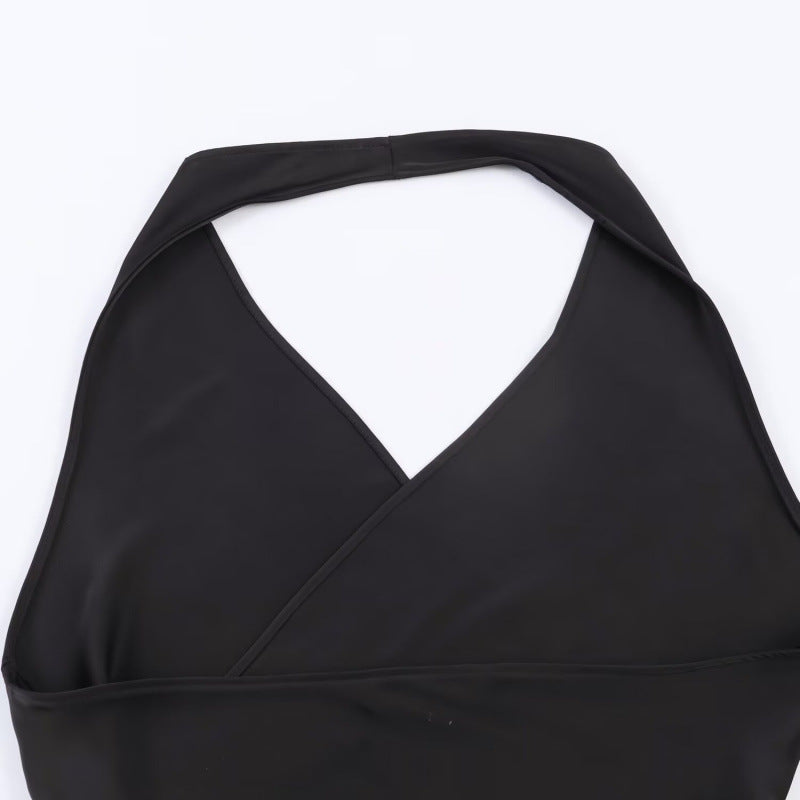 European And American-style Fashionable Versatile Satin-textured Halter-neck Top