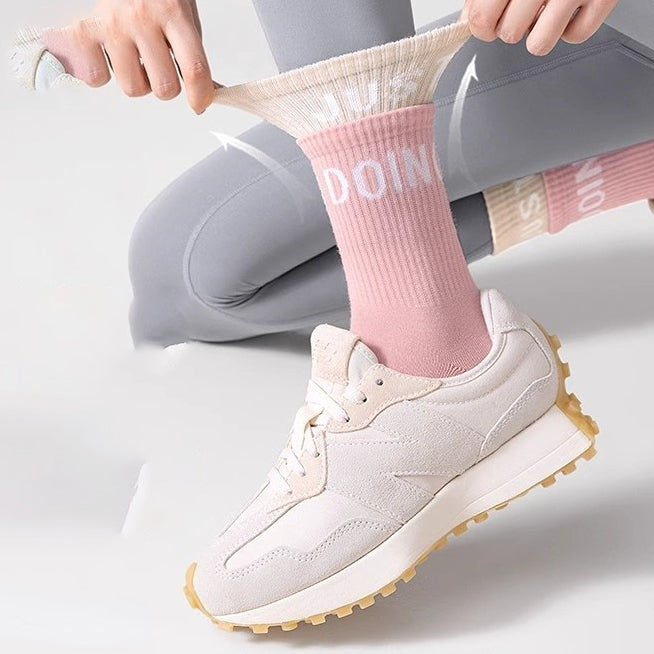 Women's Spring And Summer Yoga Socks, Sports Socks, Women's Long Stockings, Letter Printed Color Blocked Yoga Socks