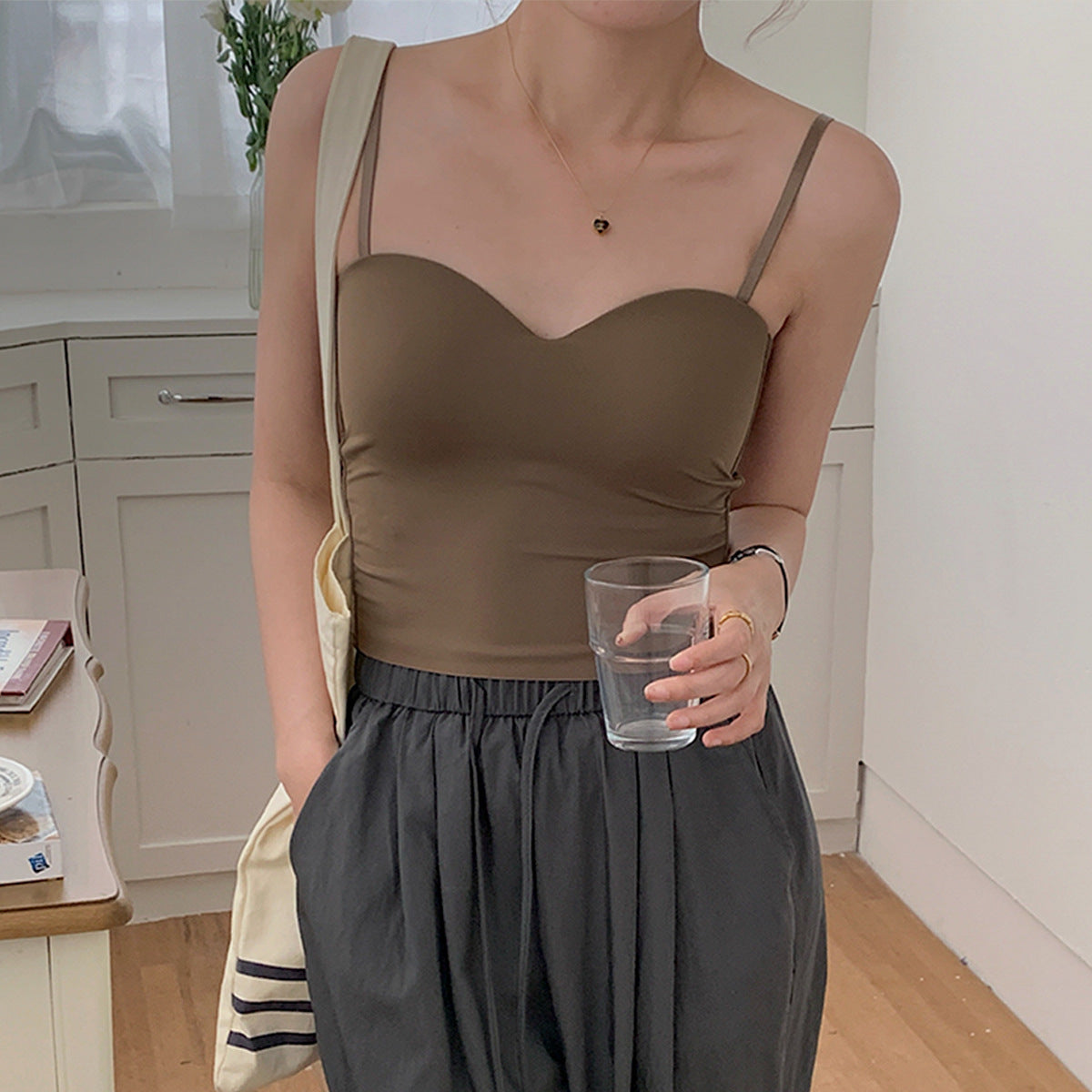 Ice-silk Seamless Camisole With Chest Pads Figure-flattering Outerwear