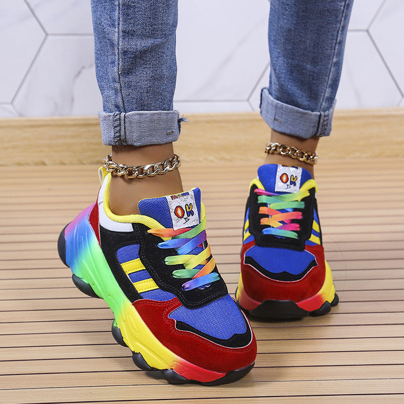 Women's Fashion Thick Bottom Colorful Front Lace-up Sneakers ( women's shoes)