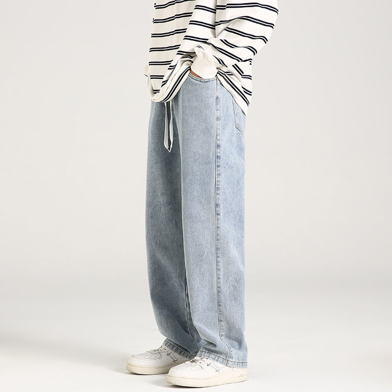 Men's Elastic Waist Loose Straight Drooping Mop Pants