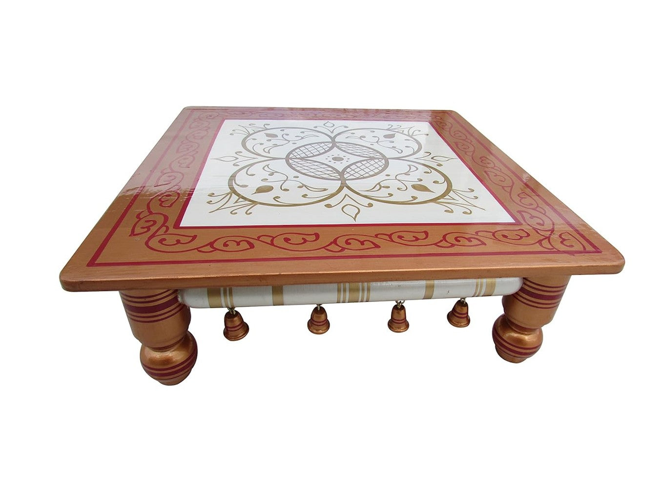 Pearl White Copper Wooden Chowki 18x18x7