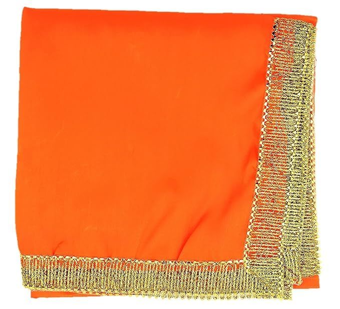 1 Meter Orange Silk Satin Altar Cloth for God Pooja Table, Goddess
