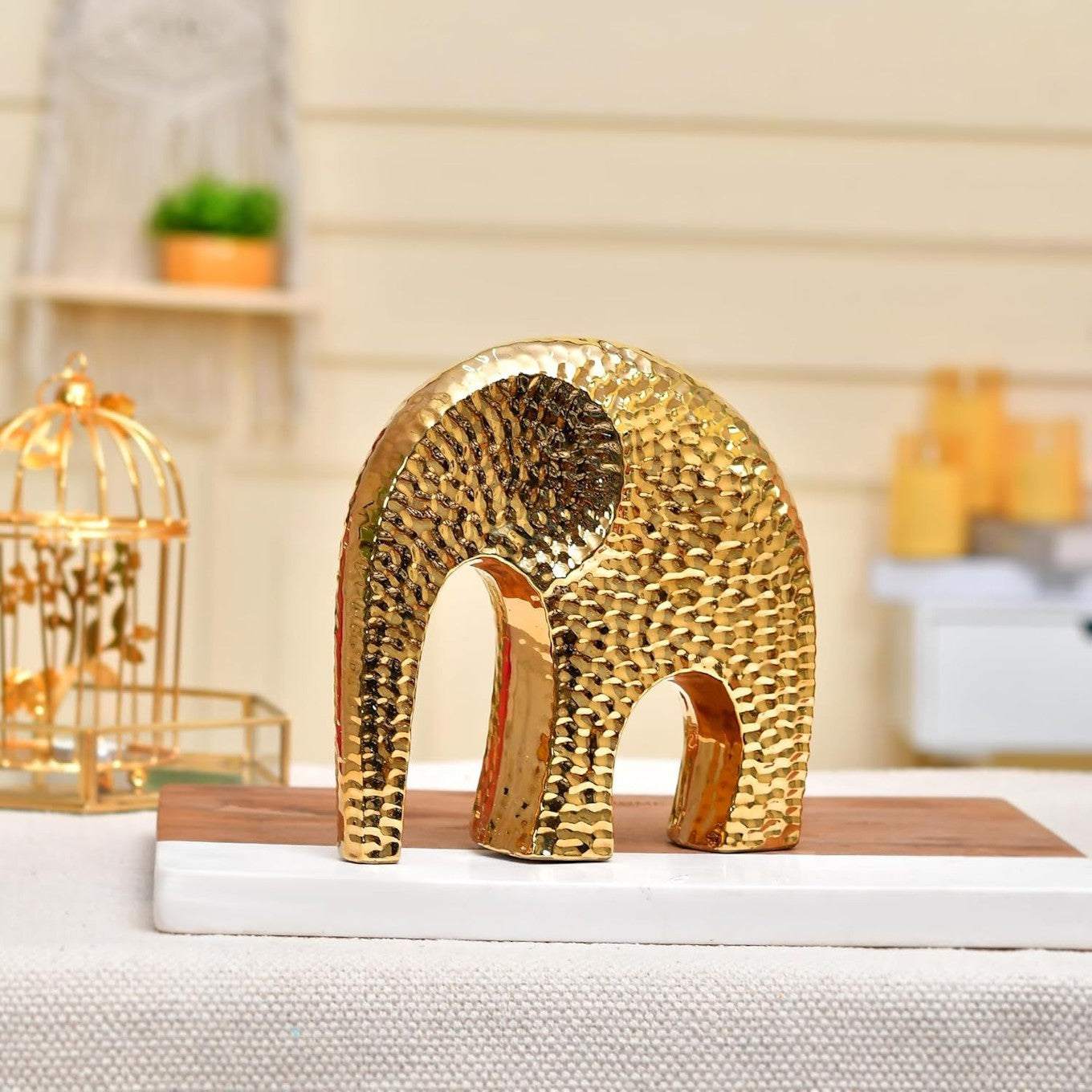Golden Ceramic Elephant Decor Figurine