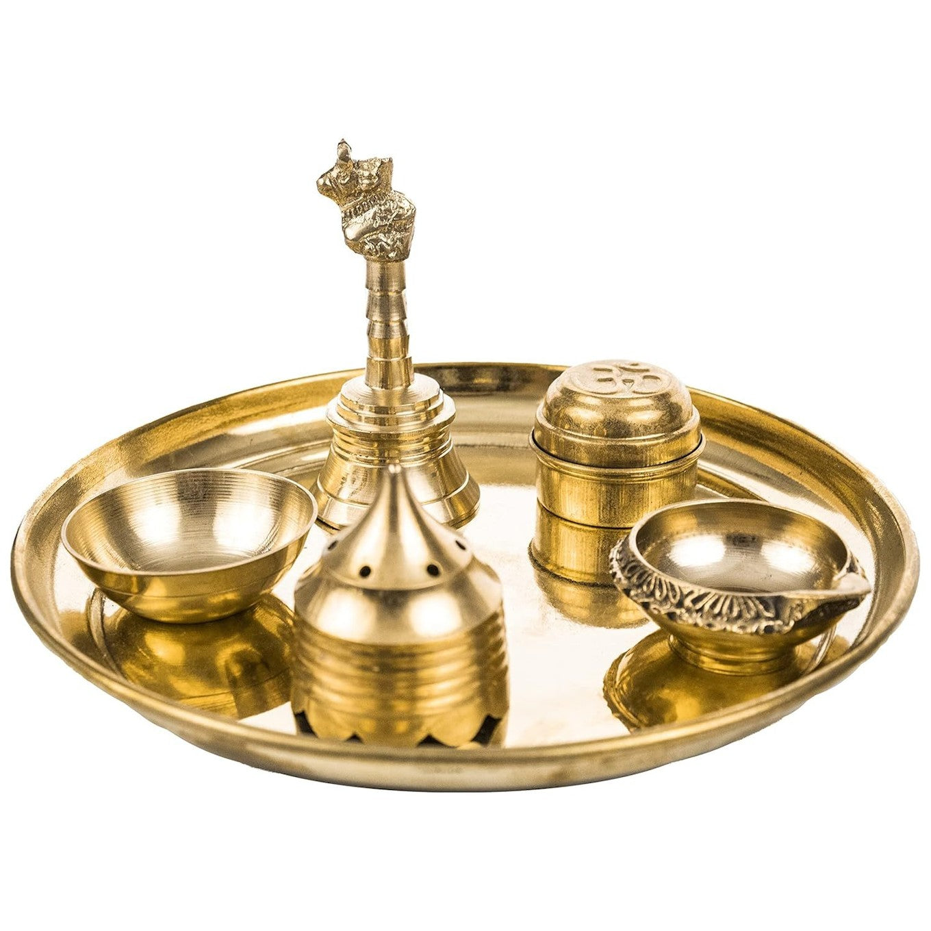 Steel Pooja Thali with 3 Bowls Set