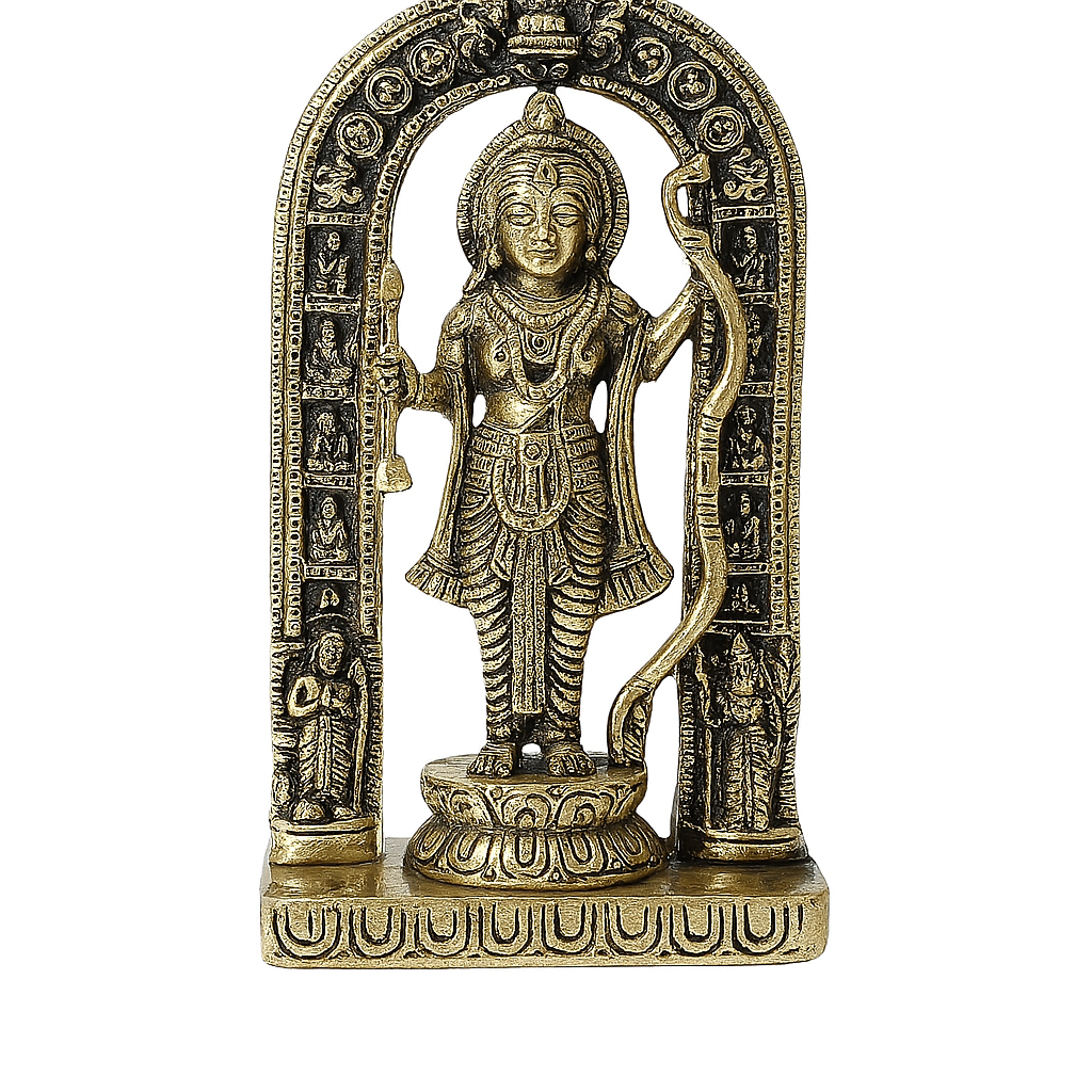 Brass Lord Rama Idol with Ornate Arch – 8 Inch