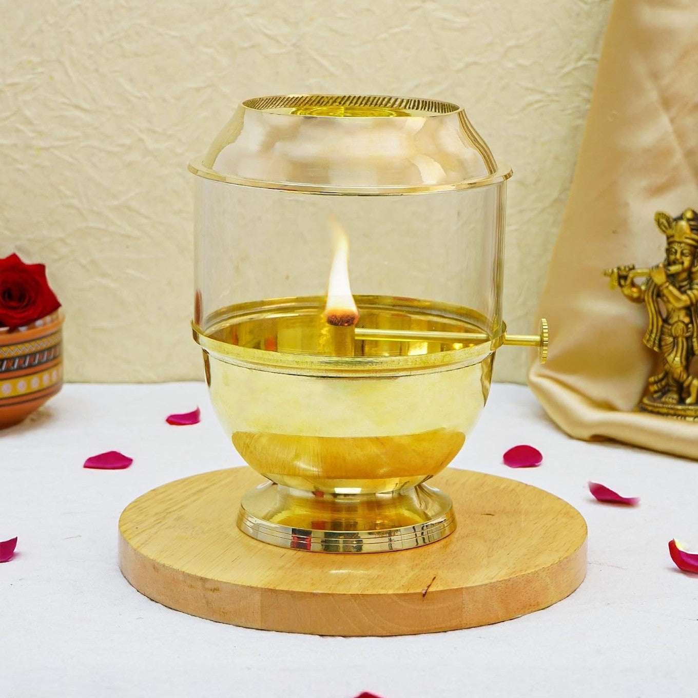 XL Brass Akhand Diya 500ml Glass Cover