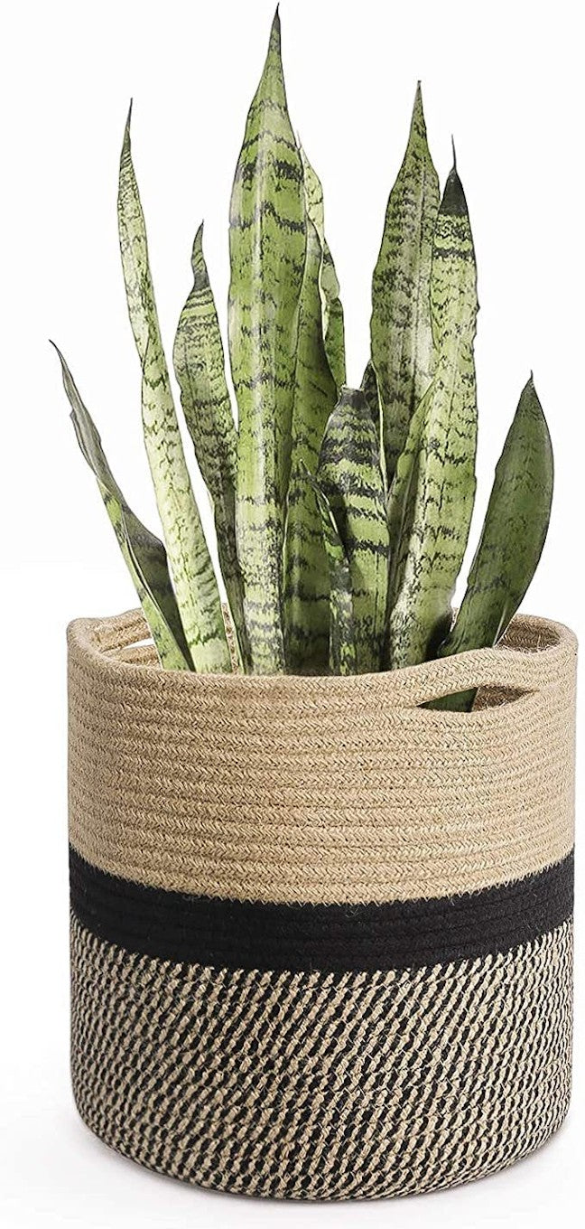 Rope Basket Planter Black Beige Decor