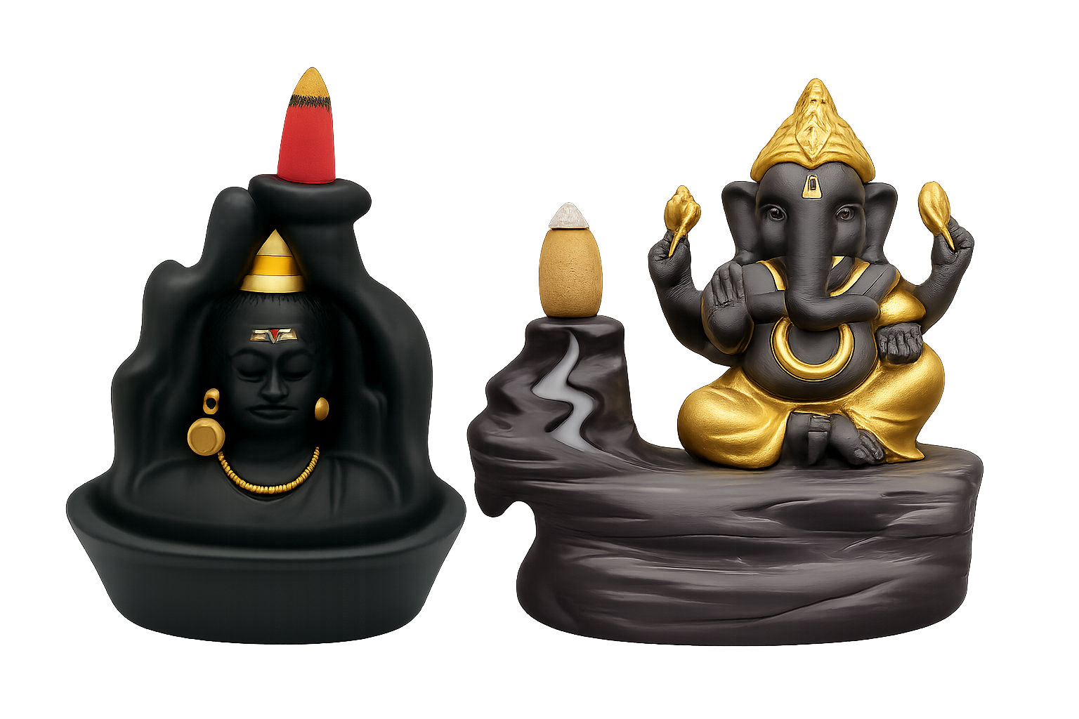 Black & Gold Incense Holders – Shivalinga and Ganesha Set