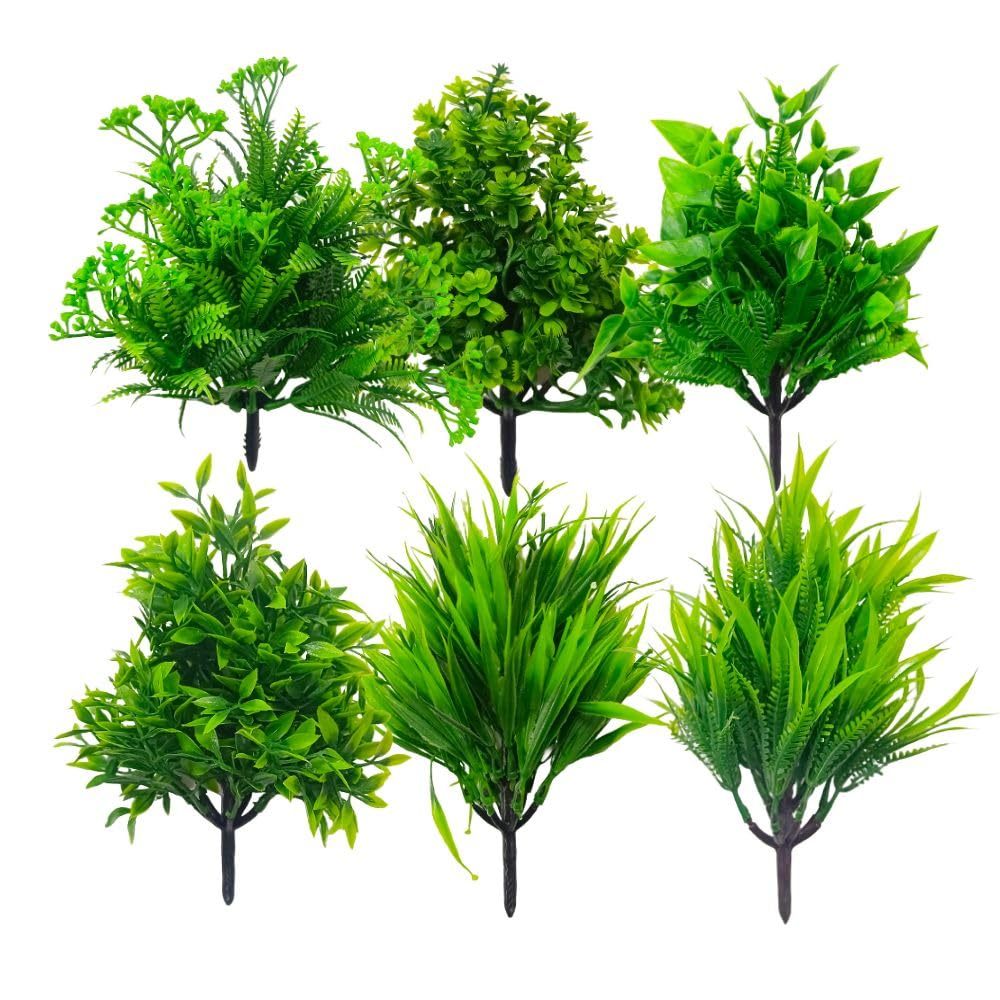 Artificial Grass Bushes Decor Set of 6