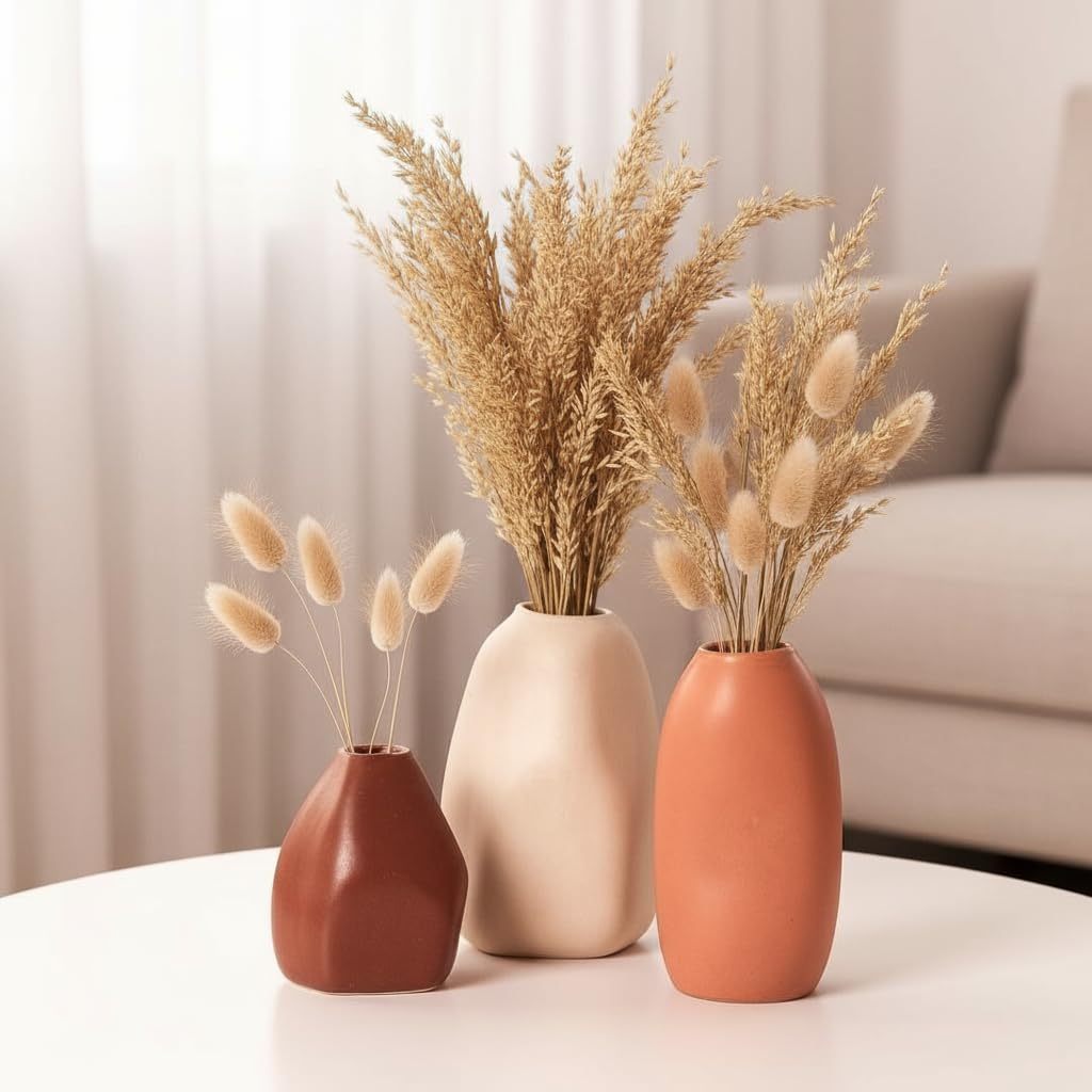 Rustic Ceramic Bud Vase Set of 3 Decor