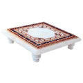 Marble Puja Chowki with Kundan Work 6x6 Inch