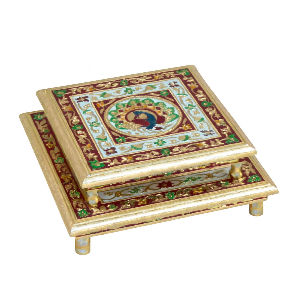 Meenakari Peacock Design Handcrafted Wooden Chowki