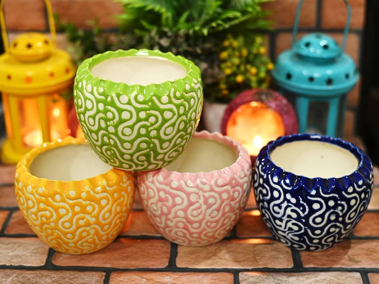 Ceramic Round Flower Pots Pack of 4
