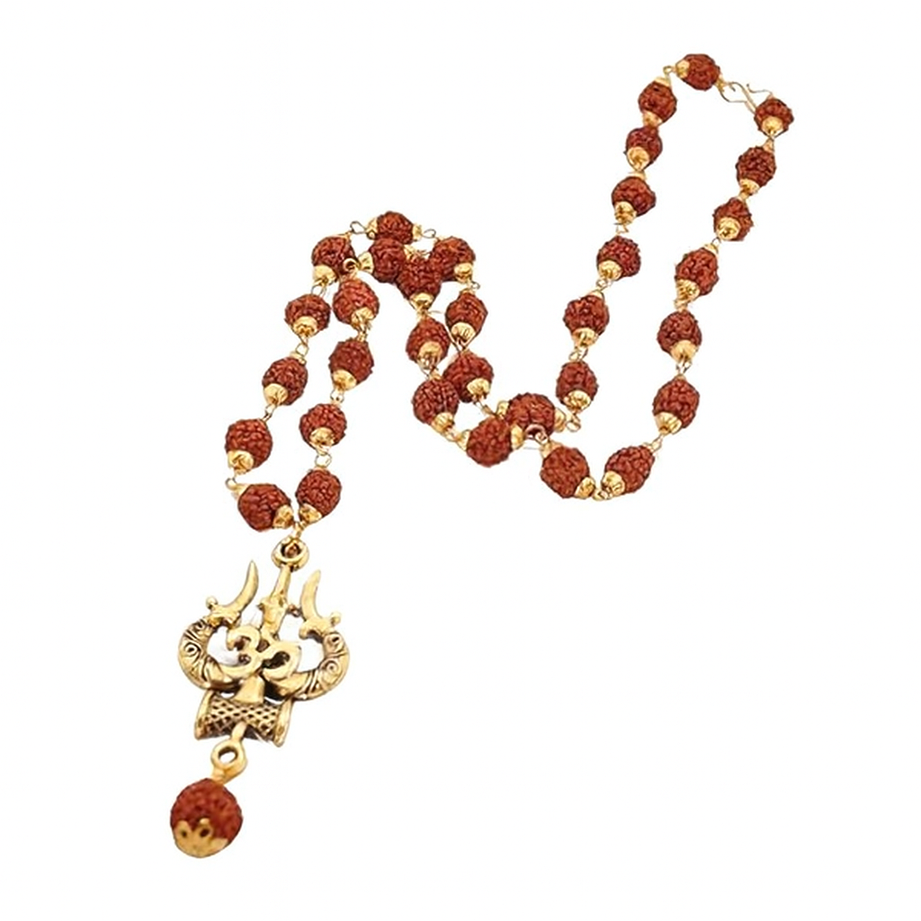 Om Trishul Damru Rudraksha Mala Gold Plated