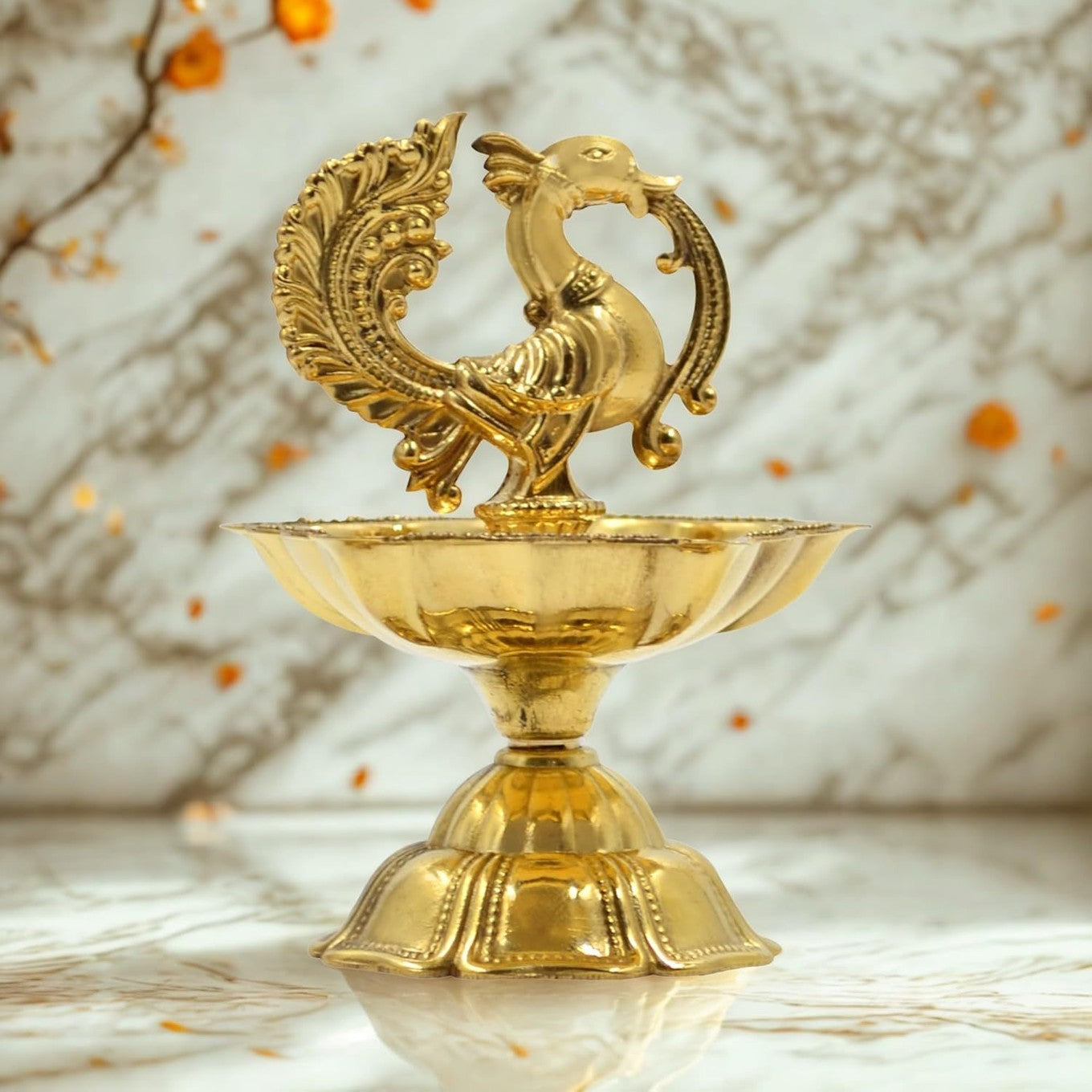Peacock Brass Diya Decorative Lamp