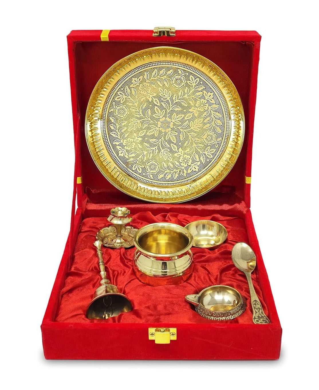 Brass Pooja Thali Set with Gift Box 6 Inch
