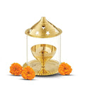 Brass Diya with Glass Cover for Puja Rituals