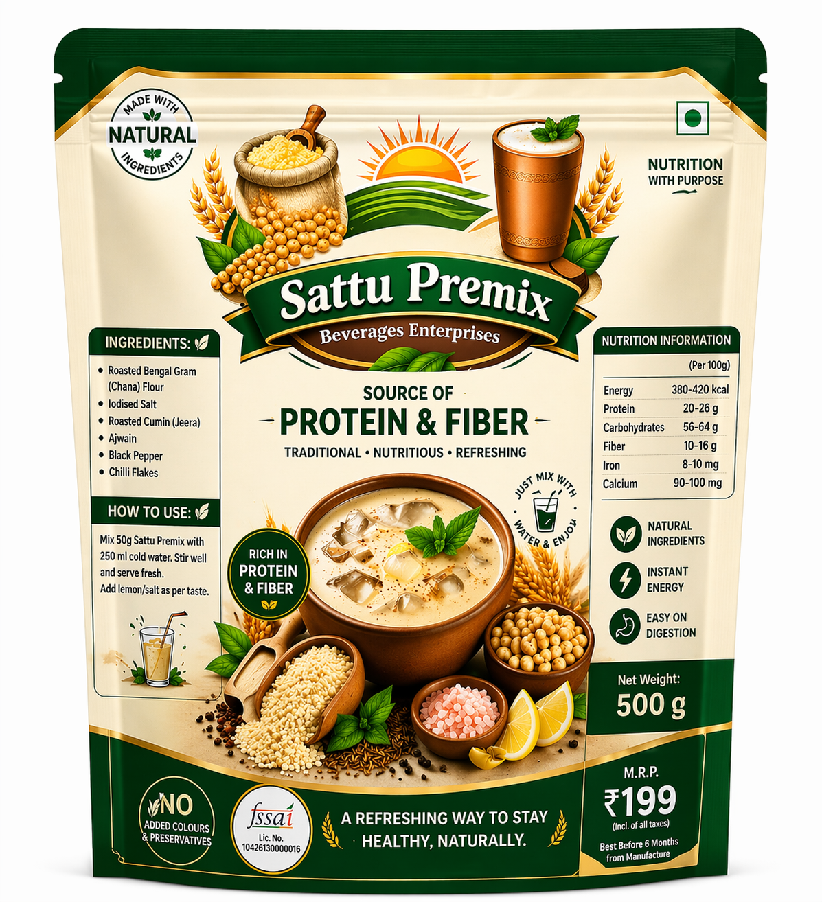 Natural Sattu Premix Protein & Fiber Drink