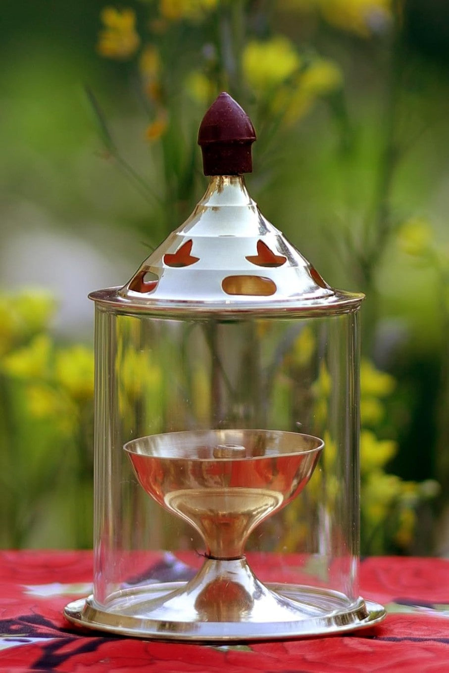 Brass Akhand Diya with Glass Cover