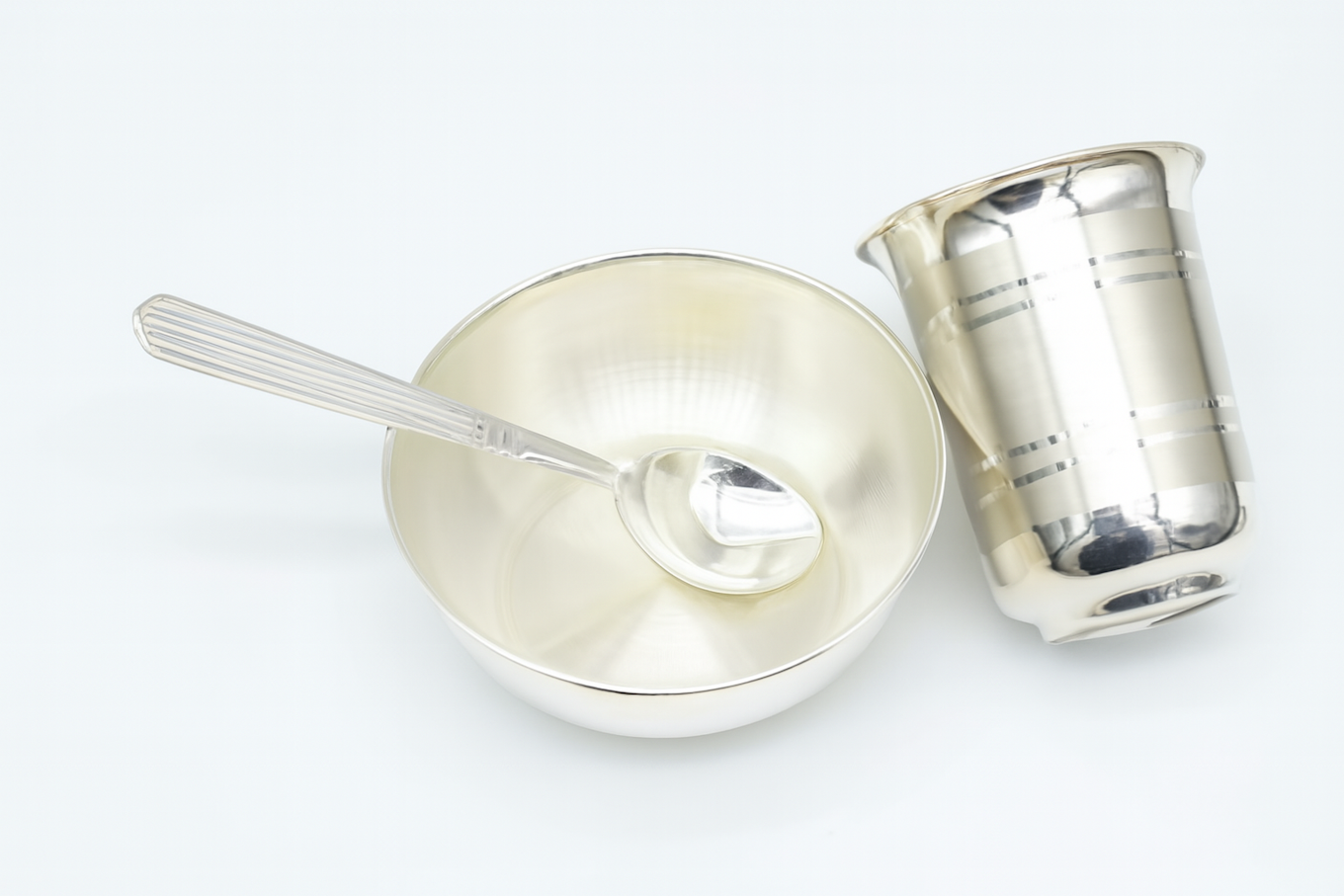 CHANDI Katori 25gm .Silver Spoon 14gm. Silver Glass