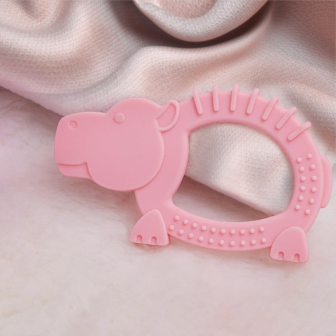 Safari Silicone Teether Hippo Pink