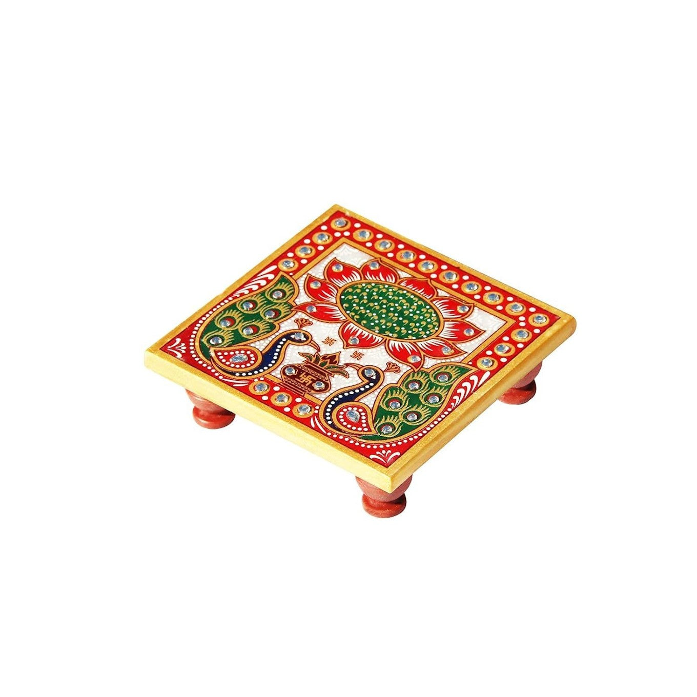 Marble Peacock Design Chowki for Home Mandir