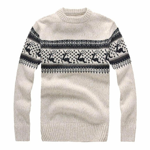 2018 Fashion Men's Christmas Sweater Reindeer Snowflakes Print O-Neck