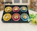 Sun Flower Shape Antique Brass Diwali Diya Set of 6 , For Temple Pooja